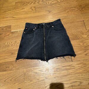 Free People Black Denim Zip Up Mini Skirt